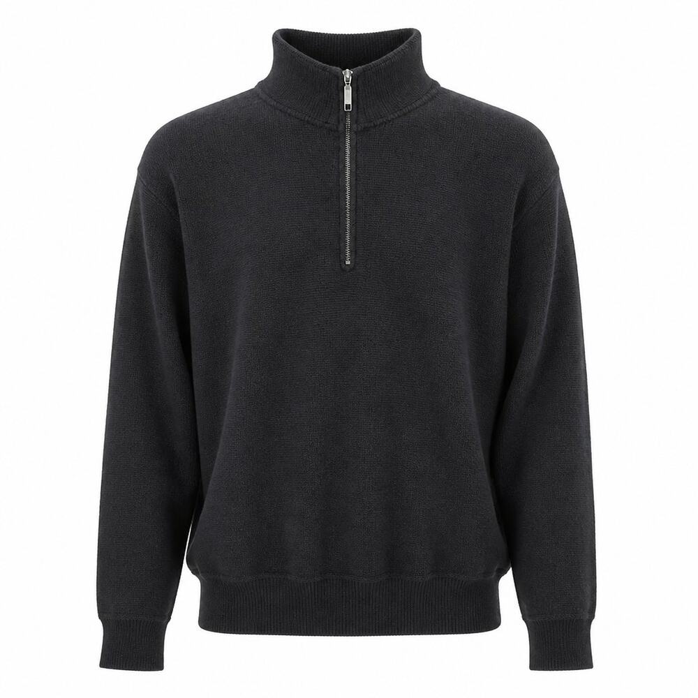 Wolverine Men Large Black Waffle Knit 1/4 Zip Pullover Sweater 100% Cotton L